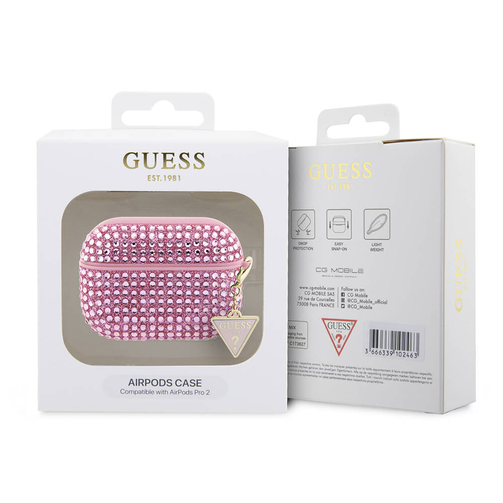Guess Airpods Pro 2 Orjinal Lisanslı Parıltılı Taş Kaplamalı Üçgen Logo Süs Zincirli Kılıf Guess Airpods Pro 2 Orjinal Lisanslı Parıltılı Taş Kaplamalı Üçgen Logo Süs Zincirli Kılıf